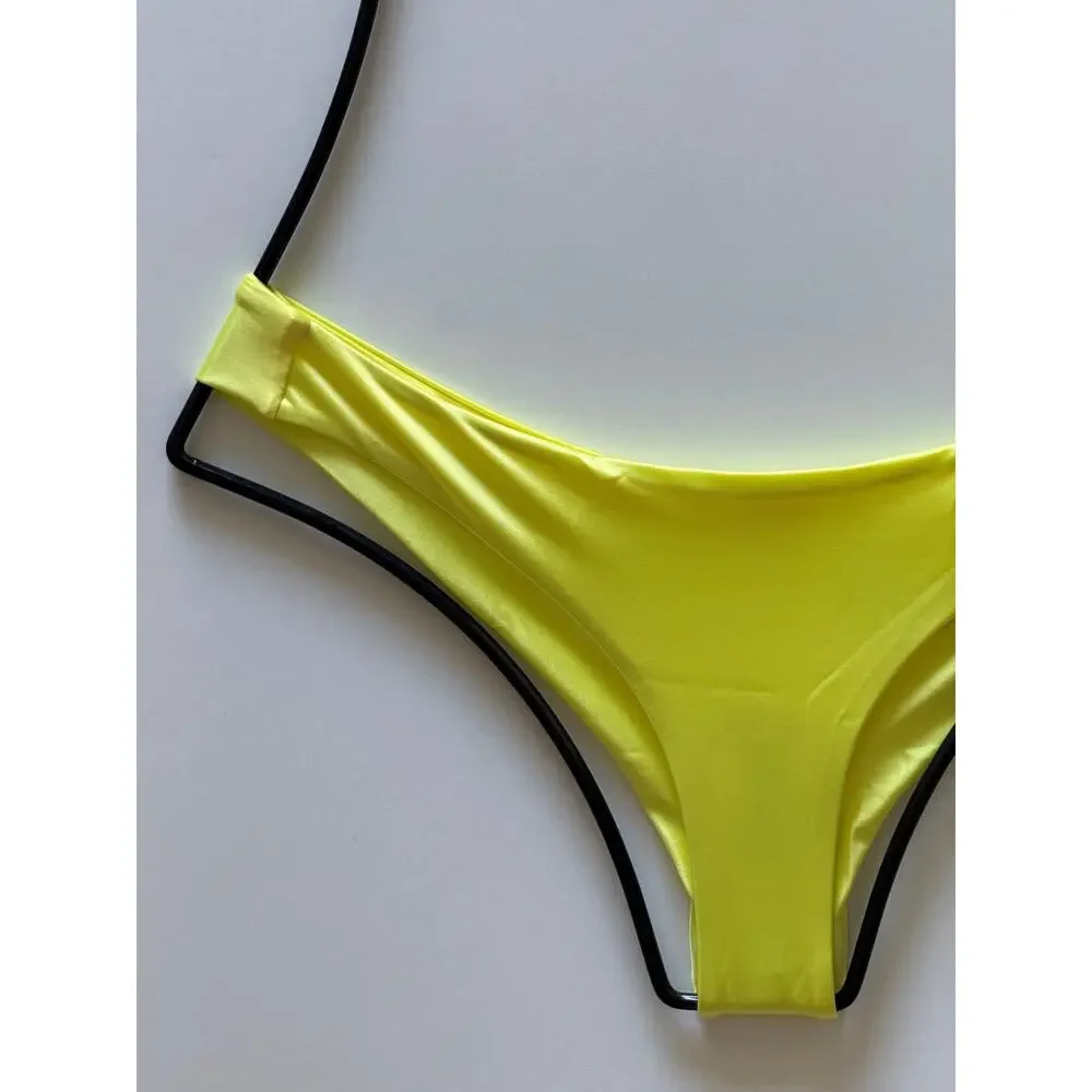 Frankie’s Bikinis Marina Satin Cheeky Bikini Bottom - Lemon Drop - S - NWT